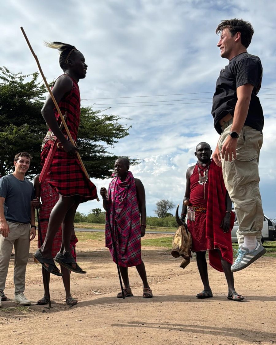 Drake with Maasai warriors