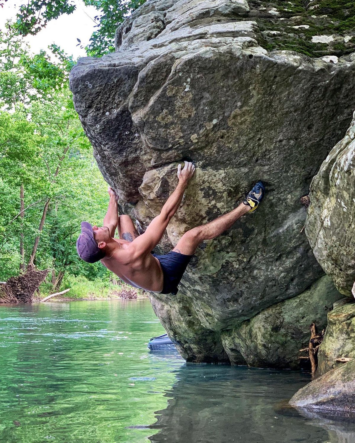Drake bouldering over the Buffalo River